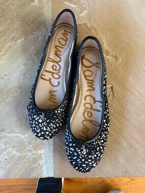 NEW Sam Edelman Felicia Calf Hair Leather Animal Print Ballet Flats Size 8 1/2 M